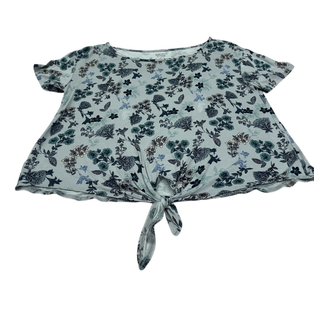 LOFT Light Blue Floral Tie-Front Crop Top